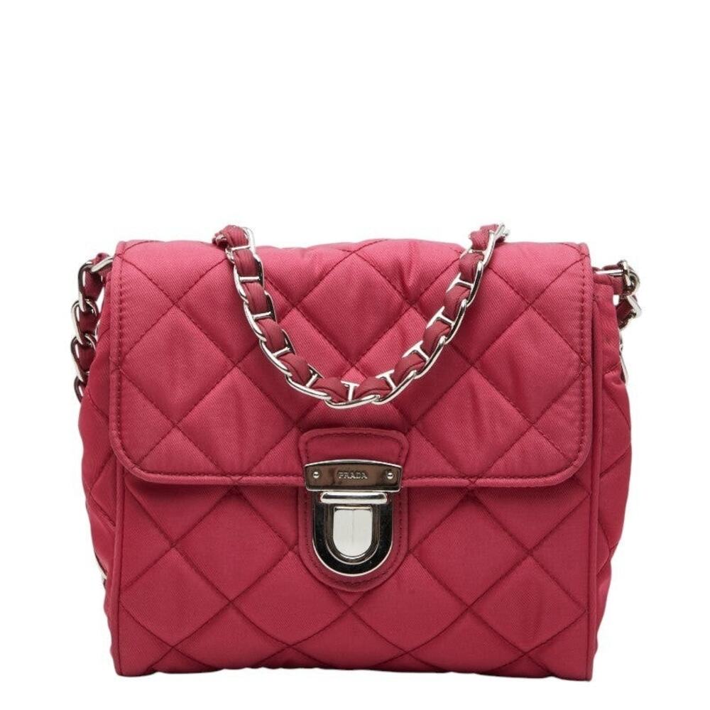 Prada Tessuto Impuntu Quilted Chain Shoulder Bag Ibisco Pink